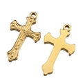 Goldener Edelstahl-Kreuzanhänger mit detailliertem Relief und Sonnenstrahlenmuster - Gold-Kreuz