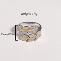 Detail view of two-tone leaf ring with dimensions 15mm height and 4g weight - Feather Shape Style (款式6)