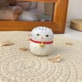Macro detail of a hand-carved cat figurine with a red bell collar - Gray Cat (Small)