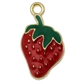 Enamel strawberry pendant charm with red finish and gold-tone detailing for jewelry DIY - Strawberry 24x14mm