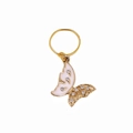 Chic golden hoop earring with a butterfly pendant featuring white enamel and rhinestones - Ring Butterfly / Gold/White