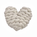 Hand-knotted heart pillow in cream white chunky yarn with minimalist nordic style weave - Beige