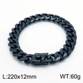 Bracelet gourmette noir 12mm pour homme en acier titane avec zircone cubique CNC brillant - Bracelet Noir (KB153143-KFC) / 22cm x 1.2cm