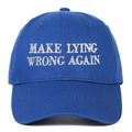 Berretto da baseball in cotone lavato blu scuro ricamato con scritta Make Lying Wrong Again - Blu