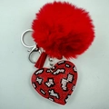 Llavero de pompón rojo con corazón de estampado de leopardo en pedrería y cierre de metal - Rojo