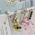 Elegant set of pearl and crystal safety pin brooches for waist adjustment on pants - No. 26 Black Flower Pin 5-Piece Set