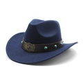 Detail of navy wool cowboy hat with leather band, blue beads and vintage star buckle - M (56-58cm) / Navy Blue