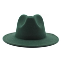 Detailed close-up of dark green felt fedora hat showing premium wool texture and flat brim - M (56-58cm) / Dark Green