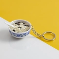 Miniature blue and white porcelain bowl keychain with realistic porridge and spoon - No.13 Black and White Rice (Model)