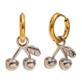 Minimalistische kersenoorbellen met gouden ring en zilveren vruchtenhanger - Zilveren Kers Met Gouden Ring (Tweekleurig-2)