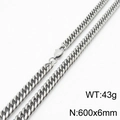 Ασημένια αλυσίδα λαιμού από ατσάλι 600x6mm με κούμπωμα καβουράκι και βάρος 43 γραμμάρια - 6mm*600mm(KN232803-ZZ)