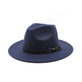 Classico cappello fedora in lana blu scuro con fascia in pelle nera vista laterale - M (56-58cm) / Blu navy