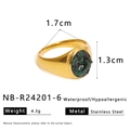 Vintage gold stainless steel ring featuring an irregular green natural stone inlay - Green Oval Stone Chip Ring (NB-R24201-6)