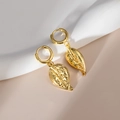 Elegant 18K gold plated shell-shaped leaf earrings with textured finish and hoop clasp - Gold-Leaf Shape