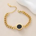Elegant gold Cuban chain bracelet with a black Roman numeral dial pendant in a warm setting - Gold Roman Numerals Disc Curb Chain (JY142-08)