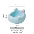 Light blue ceramic cat ear bowl with pink bow and detailed size measurements - Cat Ceramic Bowl / Blue