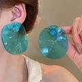 Orecchini a onde irregolari in resina turchese traslucida per donna, taglia grande - Ago d'argento / Blu
