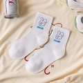 White cotton mid-calf socks with cute purple cartoon rabbit and nice day typography - Rabbit