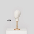 Linen covered mannequin head with a circular wooden base for wig and hat displays - Beige (With Long Column Base-Height 48CM)