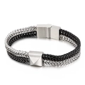 Herren Armband doppelt gewebt in Silber und Schwarz mit Magnetverschluss - Silberschwarz (KB146291-KLHQ)