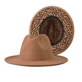 Cappello fedora in lana kaki per uomo e donna con fodera interna leopardata alla moda - Adulto 56-60cm / Cammello (Interno Leopardato)
