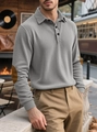 Detailed close-up of grey corduroy pullover with brown elbow patches and three-button placket - S / Light Gray