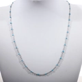 Minimalist stainless steel bead necklace with sky blue enamel spheres for women - Steel and Lake Blue