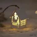 Luminous wooden Christmas house ornament with reindeer cutout and warm LED glow - Small White House - Reindeer
