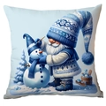Blue Christmas gnome pillow cover with winter snowman print for home sofa decor - Gnome Decorating Snowman