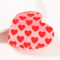 Pinza per capelli a forma di cuore rosa con motivi a piccoli cuori rossi - Rosa Trasparente Cuore Rosso (D11-2-4)