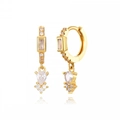 Luxurious S925 silver needle gold hoop earrings with pear-shaped cubic zirconia drops - Gold