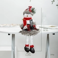 Noordse zittende sneeuwman pluche pop met gebreide muts en lange benen, 47cm kerstdecor - Rode Schort Sneeuwpop Pop Zittend