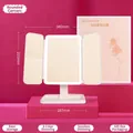 White trifold LED makeup mirror with three-color dimming and storage base in gift box - Round Corner Leather Texture Gift Box Rechargeable