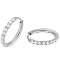 Elegant silver-toned titanium steel hoop earrings with sparkling cubic zirconia inlay - 2.0*14mm (Single Piece) / Steel