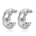 Orecchini a cerchio a C in argento con file di zirconi cubici a strisce per donna - Oro 18K / Color Acciaio