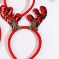Christmas reindeer antler headband featuring red sequins and green holly leaf details - Red Sequin Antlers