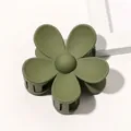 Detail of matte olive green flower hair claw clip with interlocking teeth for styling - Matte Large Flower - Army Green