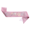 Pink glitter sash with silver holographic Birthday Queen text and metal pin fastener - BIRTHDAY QUEEN Glitter Sash (Sash Only)