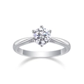 Macro view of six-prong classic silver engagement ring with round cut lab-grown diamond - R13146-6.5mm/1 Carat + Gra/black Card / US Size 7 / Circumference 54.3mm