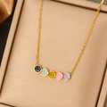 Golden titanium steel necklace featuring five colorful enamel smiley face pendants - Gold Five-Color Enamel Smiley Face Pendant Necklace