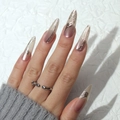 Uñas postizas ombré cat eye con ondas metálicas plateadas y forma de almendra stiletto - Onda de Metal Plateado Degradado Rosa (Tipo Pegamento)