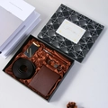 Men's gift set featuring brown leather wallet, belt, and metal pen in a premium box - 6-Piece Coffee Set (Wallet + Auto Buckle + Belt + Keychain + Pen + Gift Box)