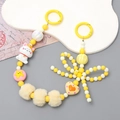 Cute yellow plush ball phone wrist strap with beaded bow and fortune cat charm - Yellow Lucky Cat Style (K2781)