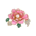 Elegant pink peony flower brooch with white pearl and rhinestones in gold setting - Pink Peony XD824059-2