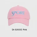 Casquette de baseball rose en coton avec broderie SPORT bleue 3D et visière courbée - Rose