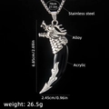 Men's acrylic wolf tooth pendant necklace with dragon head alloy and stainless steel chain - Wolf Tooth No.12 + 70cm Steel Chain