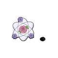 Pin's émaillé structure atomique avec rose rose et feuilles vertes, fermoir en caoutchouc - Atome Rose