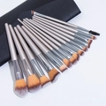 14-piece champagne gold makeup brush set with brown fiber bristles and black leather bag - 14Pcs Champagne Gold with Black Bag