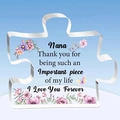 Puzzle-shaped clear acrylic Nana ornament with pink floral design and butterfly prints - Nana Gradient Blue Style (Q63)