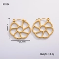 Detailed view of hollow leaf earrings in gold finish with 28mm by 25.2mm dimensions - Petal Shape Hollow Out Style (RX124)